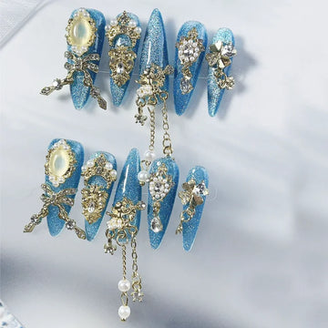 Qfdian 10Pcs High Quality Handmade Press on Nails Art Luxury Style Noble Temperament Nail Art Tassel Pendant